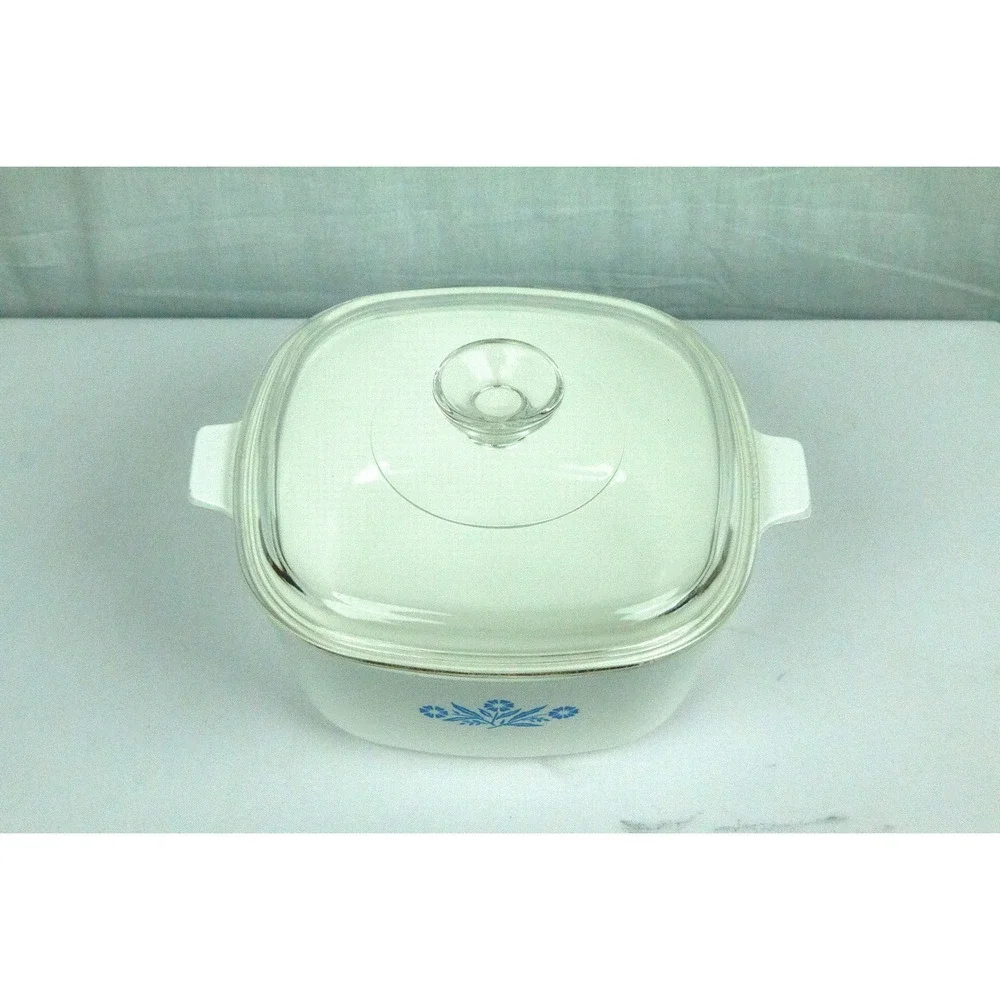 Vintage Corning Ware Cornflower Blue Casserole Dish with Glass Lid Square Baker
